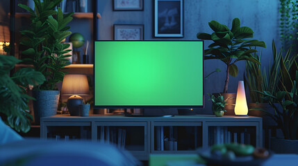 Smart TV with blank empty mockup green screen generative ai 