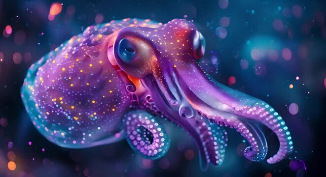 Enigmatic squid with oversized eyes, drifting in the deep ocean twilight