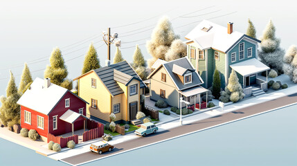 Colorful Nordic House village city in summer season holiday 3D isometric illustration flat color and simply design - 758551981