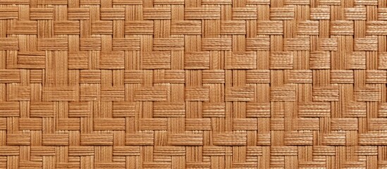 A close up of a brown wicker pattern on a beige hardwood floor surface, showcasing the intricate rectangle pattern of the building material