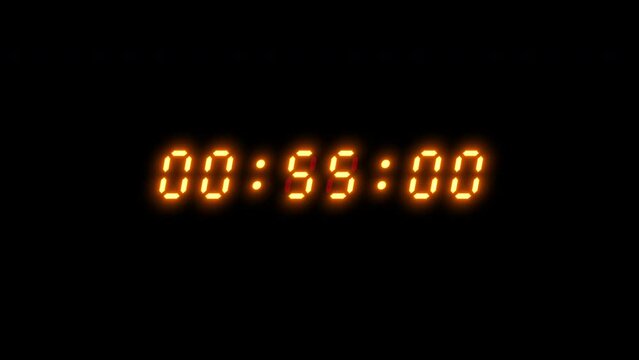 1 minute timer countdown on yellow glowing effects. Black background. Great for event countdowns, product launches, game shows or competitions.