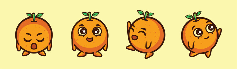 Orange Fruit cute pack collection cartoon character illustration	
