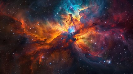 The breathtaking beauty of a nebula is showcased in vibrant colors, illustrating the complexity and wonder of the cosmos. - obrazy, fototapety, plakaty
