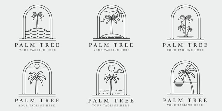 set of palm tree logo line art simple vector minimalist illustration template icon graphic design
