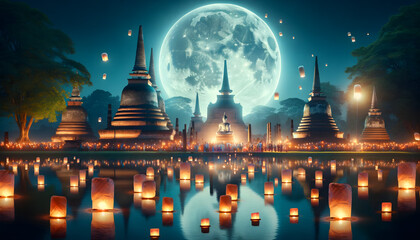 the atmosphere of the Sukhothai World Heritage site during the Loy Krathong and Sukhothai Light & Sound Festival