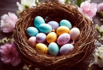 eggs colors flowers spring tender Easter nest Background Sky Nature Grass Landscape Concept Sun White Retro Template Garden Card Celebration Park Holiday Bokeh Shape Plants