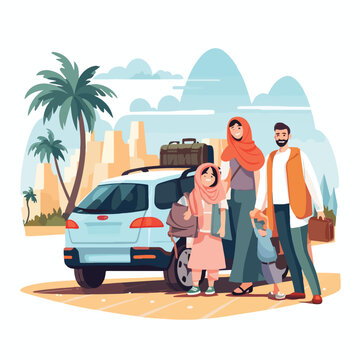 A family embarking on a road trip to celebrate Eid