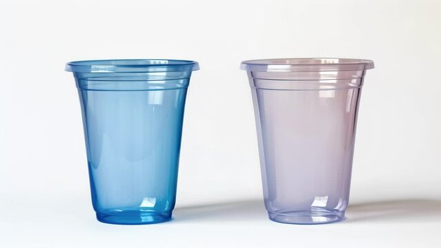 A zoomedin shot of two plastic cups one made with traditional plastic and the other with bioplastic. The traditional plastic cup has a glossy reflective surface giving off