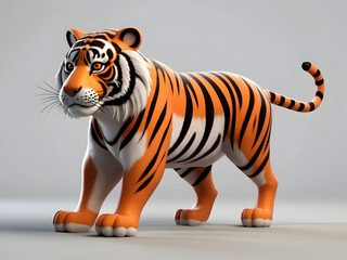Fototapeta na wymiar High-Quality 3D Cartoon Tiger on a White Background