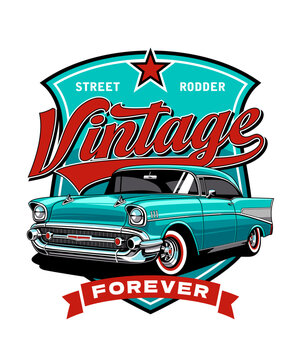 Vintage Forever Car Illustration Design 
