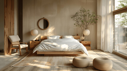 Fototapeta na wymiar Modern Bedroom Interior with Natural Light