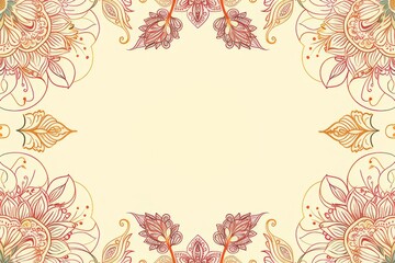 A postcard surrounded by traditional Indian artwork, featuring colorful flower patterns in line art, with a text box in the middle.