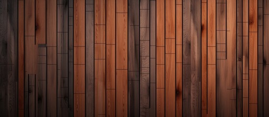 A closeup of a hardwood wall in shades of brown, amber, and peach, with a beautiful pattern and wood stain. The blurred background gives a warm and cozy feeling
