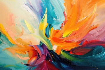 An abstract painting capturing the essence of happiness with bright expressive colors and fluid shapes