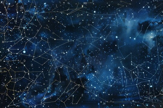 Image of a star chart with constellations. Designed for educational purposes and aesthetic entertainment for astronomy enthusiasts.