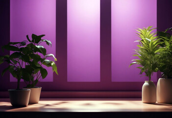 Shadow Leaves on Purple Color Scene Empty Studio Room Background