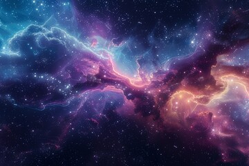 Picture of a nebula in space It features bright colors and swirling cosmic dust. - obrazy, fototapety, plakaty