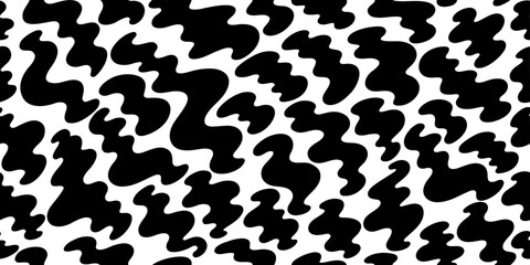 Pattern with abstract shapes. Vector blob liquid background. Black splash blob shape. Playful black white seamless. Y2k modern organic fluid bg. Irregular abstract pattern. Psychedelic liquid splash
