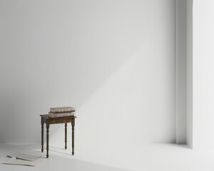 Old Holy Bible in a clean white minimalist setting where faith meets design - obrazy, fototapety, plakaty