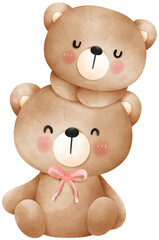 Cute teddy bear and little bear on the head