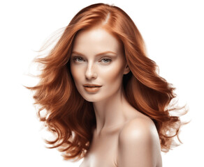 Fototapeta premium portrait of a beautiful woman with red hair isolated on transparent background