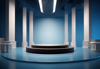 space blue product presentation Podium poduim dais background platform stage empty design scene...