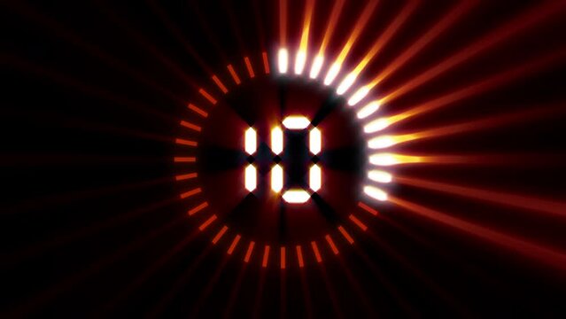 15 second timer countdown with glowing amber light and lens flare effect on a black background. 4K. Perfect for event countdowns, product launches, or announcements.