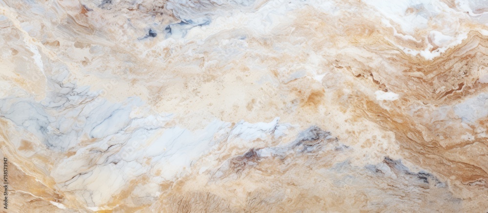 Canvas Prints A detailed close up of a beige marble texture resembling a painted landscape, showcasing the natural materials unique patterns and colors