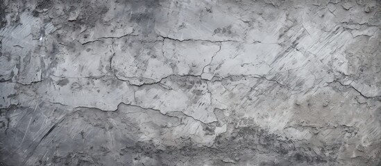 Fototapeta premium A detailed view of a weathered grey concrete wall resembling the natural formation of a bedrock outcrop, with intricate patterns and textures