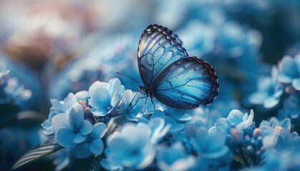blue butterfly and blue flower wallpaper 