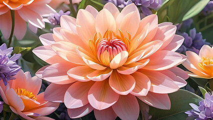 Obraz premium Serene Botanical Garden Delicate Petals in Coral and Lavender with Golden Accents