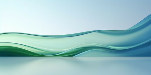 カラフル抽象横長テンプレート。水色背景に透明感のある緑の波がある空間