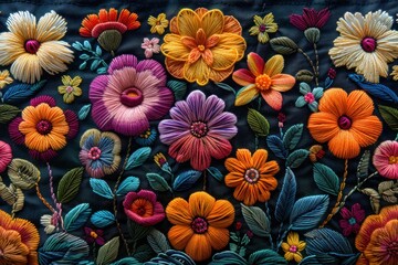 Traditional floral folklore embroidery from Mexico - obrazy, fototapety, plakaty