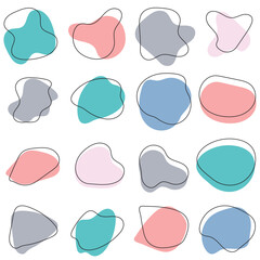 Organic blobs set icon. Random shapes cube drop
