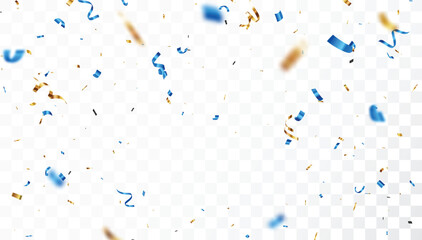 Blue and gold confetti banner, isolated on white background - 758576303