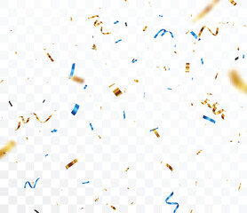 Blue and gold confetti banner, isolated on white background - 758576304