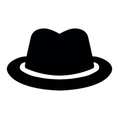 black vector fedora hat icon on white background
