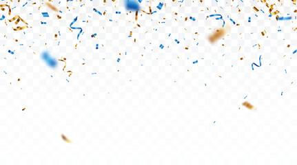 Blue and gold confetti banner, isolated on white background - 758576339