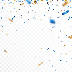 Blue and gold confetti banner, isolated on white background - 758576364