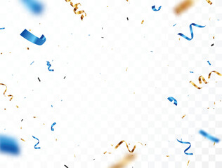 Blue and gold confetti banner, isolated on white background