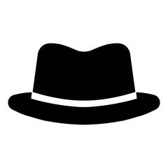 black vector fedora hat icon on white background