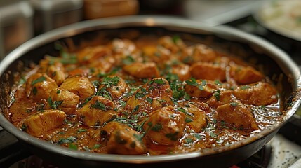 Indian Butter Chicken, A creamy and mildly spiced chicken dish cooked in a tomato-based gravy