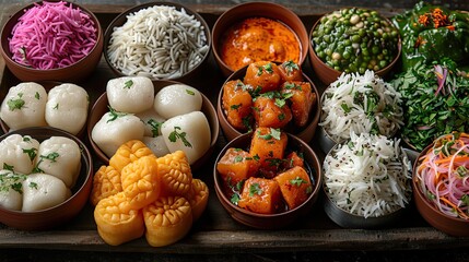 Indian Pitha: Assorted rice cakes or dumplings, both sweet and savory  - obrazy, fototapety, plakaty
