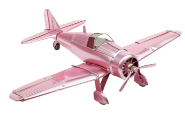 Metal Pink Toy Airplane isolated on transparent Background
