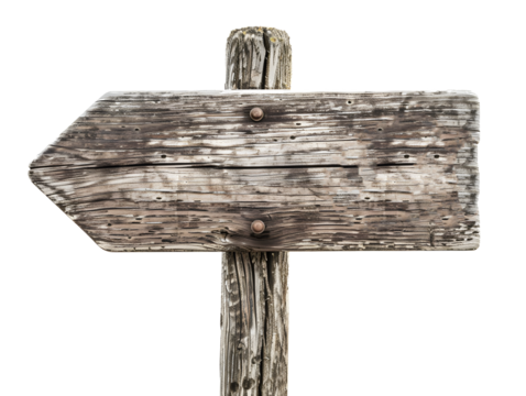 Old wooden sign showing the way transparent background