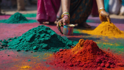 Holi Colorful powder on ground
