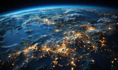 Abstract top view of earth illumination at night. - obrazy, fototapety, plakaty