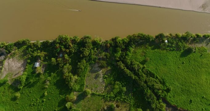 Lush green landscape in arauca, colombia, with fields and trees, aerial view