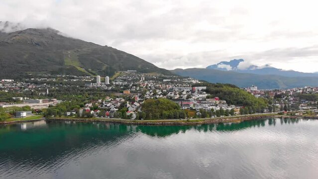 Aerial: Narvik seen from the Fjord