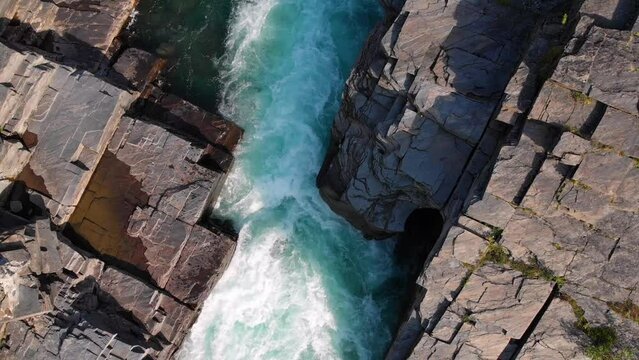 Aerial: abisko gorge. River flowing across abisko national park. Zenital shot